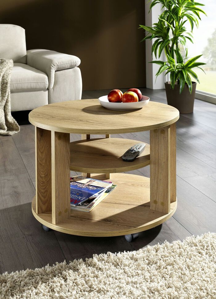 Couchtisch mit 2 Ablagefl&auml;chen und 4 Rollen 