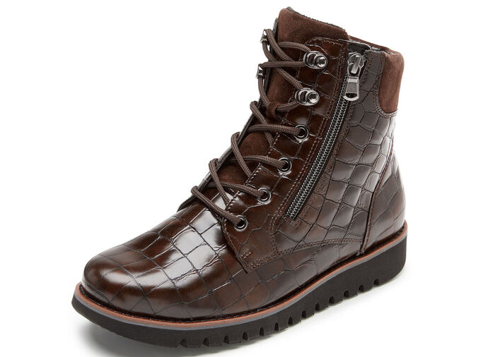 Waldläufer Stiefelette aus krokogeprägtem Nappaleder BRAUN