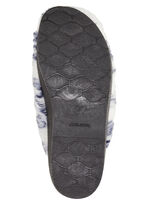 Pantoffel aus bedrucktem Pl&uuml;schmaterial ECRU-BLAU