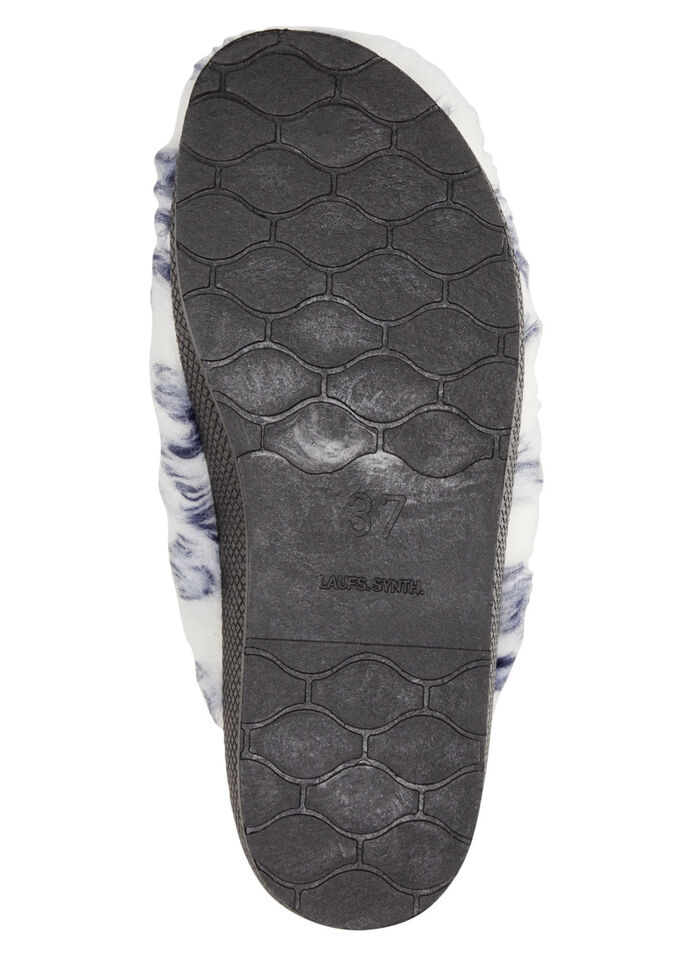 Pantoffel aus bedrucktem Pl&uuml;schmaterial ECRU-BLAU