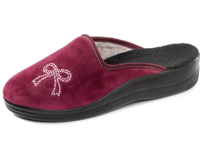 Zweierpack, klassische Damen-Hausschuhe, Weite G, mit funkelnden Glitzersteinchen 1X BORDEAUX, 1X CAMEL