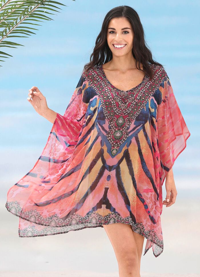 Laurina Tunika mit Schmucksteinchen, leicht transparent 