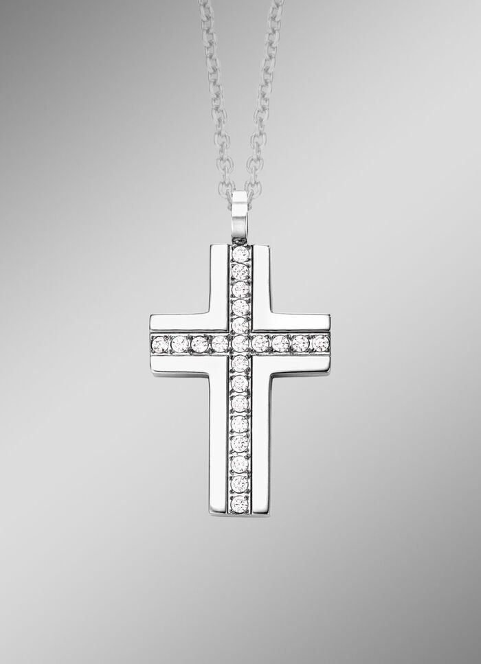 Klassischer Kreuz-Anhänger mit synth. Zirkonia 