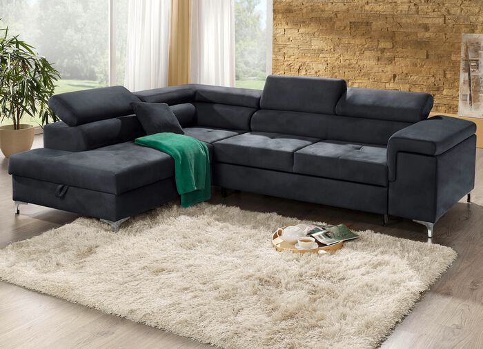 Polsterecke mit Bettfunktion und Komfortschaum-Polsterung ANTHRAZIT