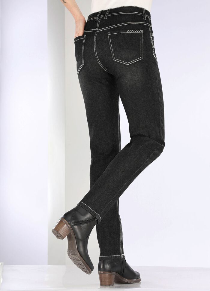 Jeans mit Ziern&auml;hten und Strasssteinen 