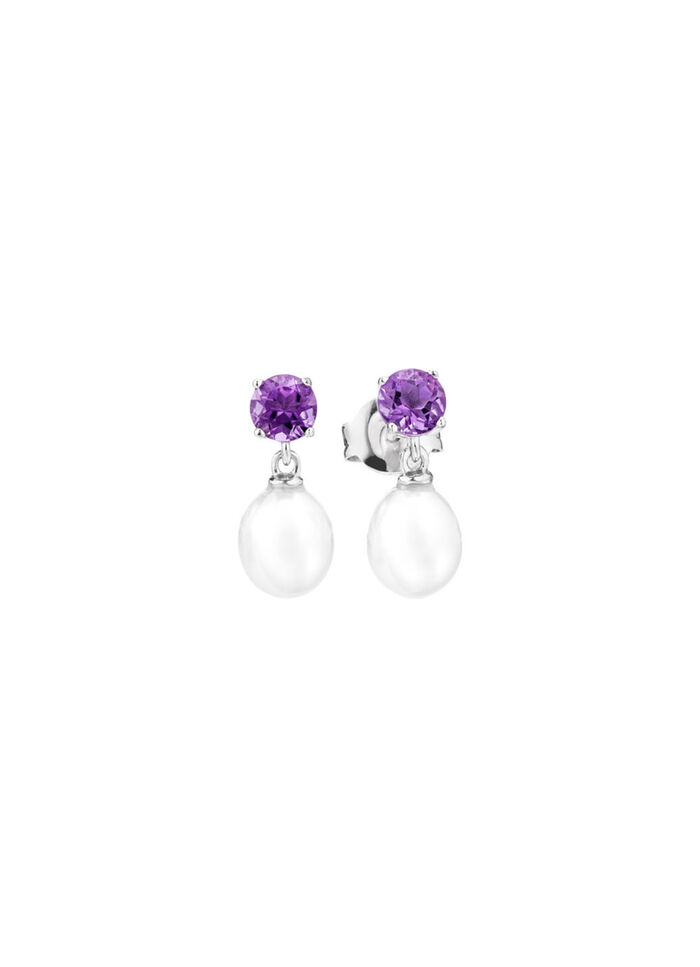 Ohrstecker mit Süßwasser-Zuchtperle und Amethyst 