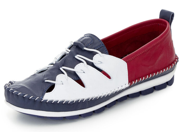 Gemini Slipper mit Knitter-Struktur MARINE-WEISS-ROT