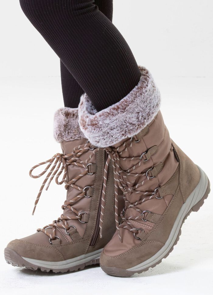 Gef&uuml;tterte Damen-Stiefel, Winterschuhe, mit Rei&szlig;verschluss TAUPE