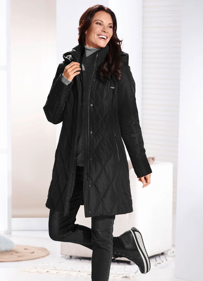 Kurzmantel mit Kunstpelz-Innenausstasttung in der Kapuze SCHWARZ