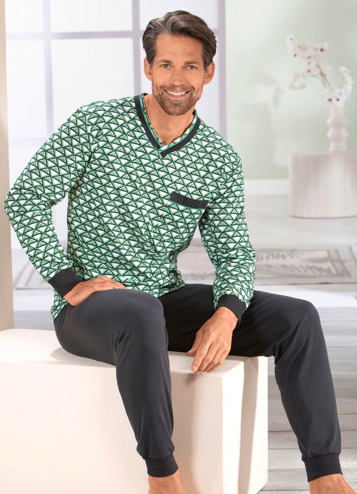 Schlafanzug mit V-Ausschnitt und  B&uuml;ndchenabschl&uuml;ssen 