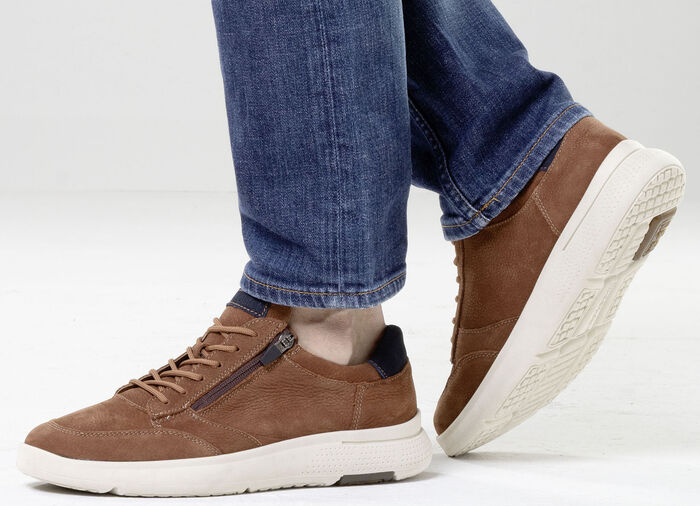 Waldl&auml;ufer, bequeme Herren-Sneaker, Weite H, mit herausnehmbarem Fu&szlig;bett COGNAC-MARINE