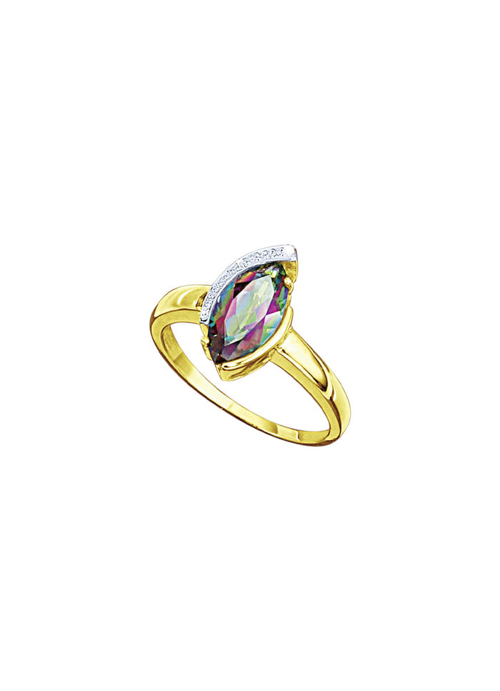 Damenring mit Diamant und Mystic-Feuertopas, beh. 