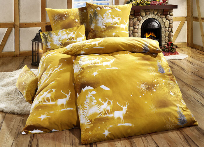 Bettwäsche-Garnitur in Soft-Biber-Qualität GOLD