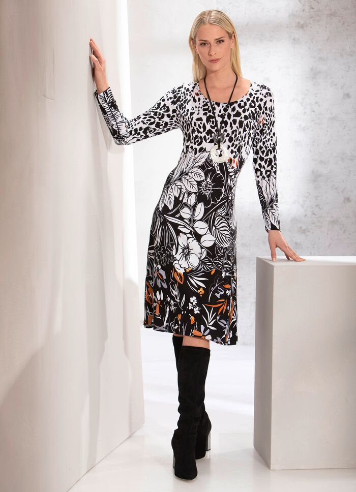 Kleid mit Animal- und Floraldruck 