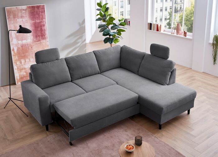 Polsterecke mit Bettfunktion und Ottomane ANTHRAZIT