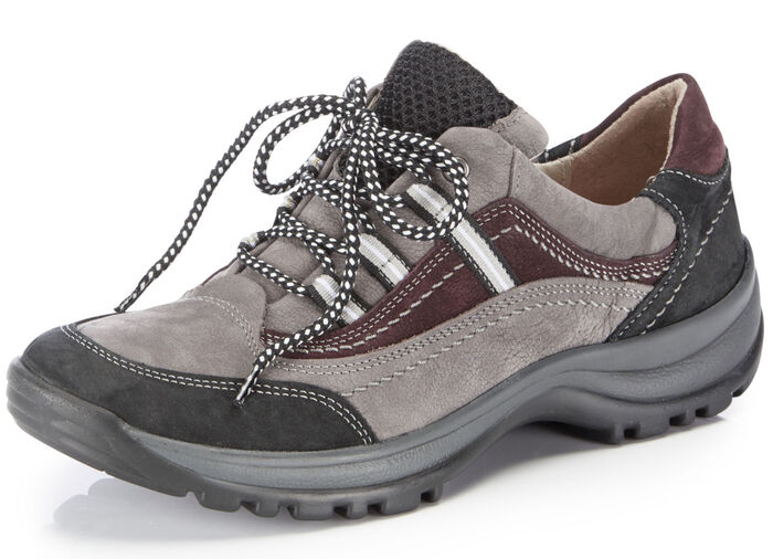 ELENA EDEN Schnürschuh aus teilweise geprägtem Nubukleder GRAU-SCHWARZ-BURGUND