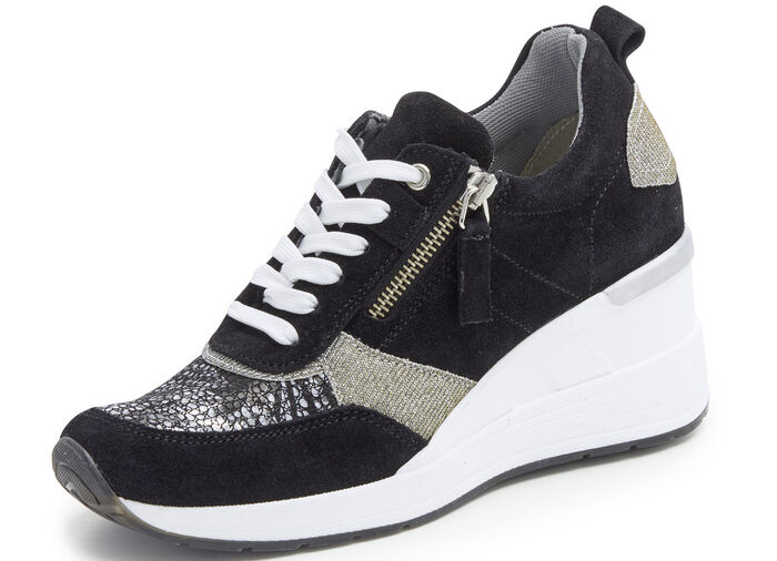 ELENA EDEN Schnürschuh mit glänzend bedrucktem Elastikmaterial SCHWARZ