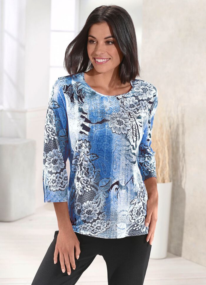 Shirt mit Pl&auml;ttchenzier im Vorderteil in 4 Farben BLAU-MARINE