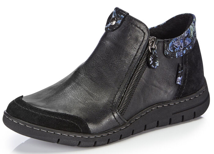 ELENA EDEN Bootie mit blau bedruckten Bes&auml;tzen SCHWARZ-BLAU