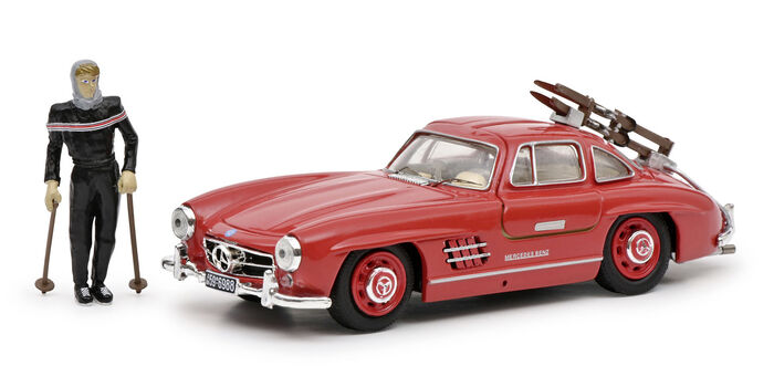 MB 300 SL mit Ski und Figur von Schuco 