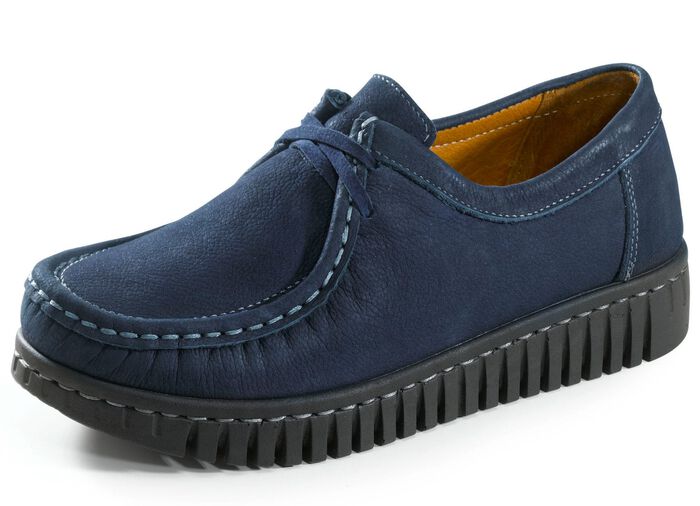 Mokassin-Schn&uuml;rschuh aus Rind-Nubukleder MARINE
