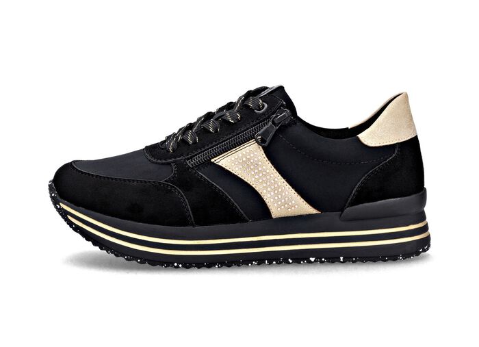Remonte, trendige Damen-Sneaker, Weite G, mit herausnehmbarem Fu&szlig;bett SCHWARZ-GOLD