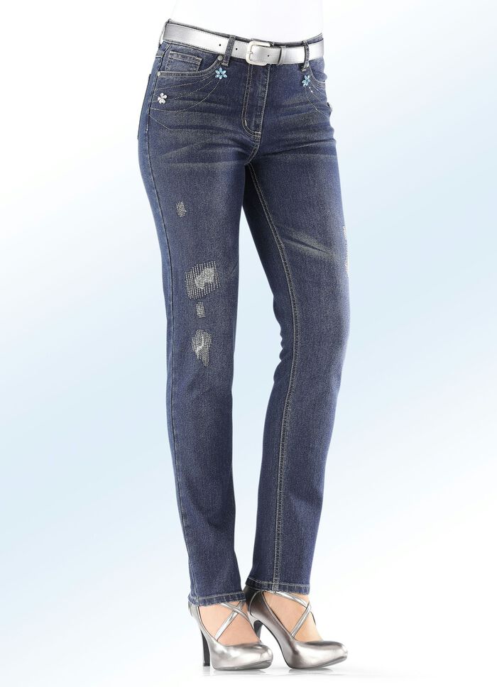 Jeans mit Steinchenapplikationen DUNKELBLAU