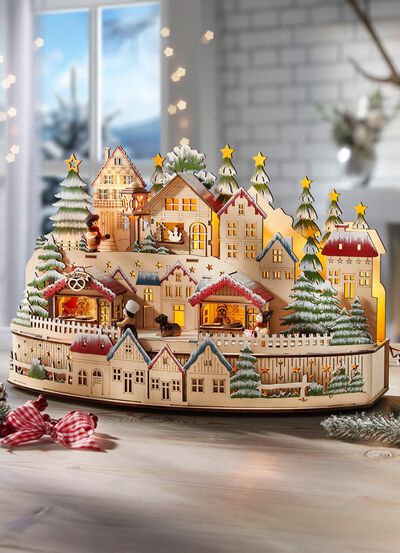 Beleuchtete Holzdekoration, batteriebetrieben 