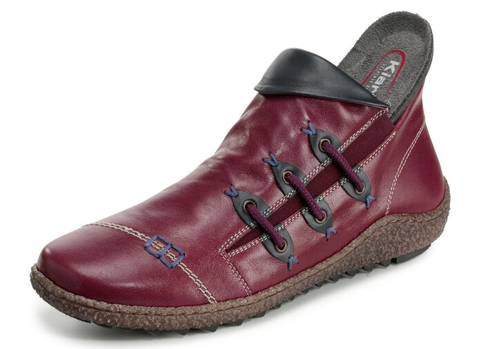 Bootie aus Nappaleder mit dekorativem Elastikeinsatz BURGUND-BLAU