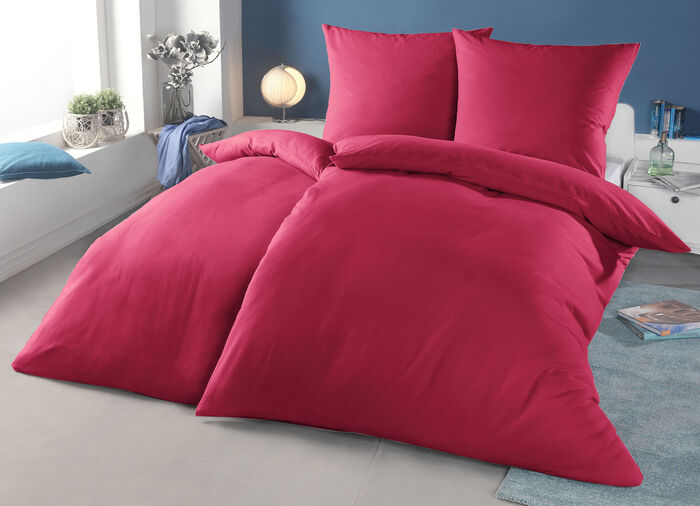 Biber Bettwäsche-Garnitur mit Reißverschluss ROT