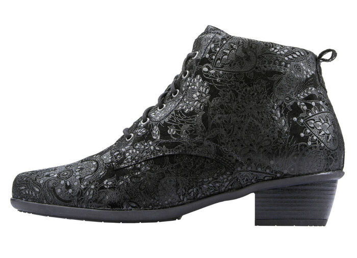 Waldläufer Schnür-Stiefelette mit floraler Prägung SCHWARZ