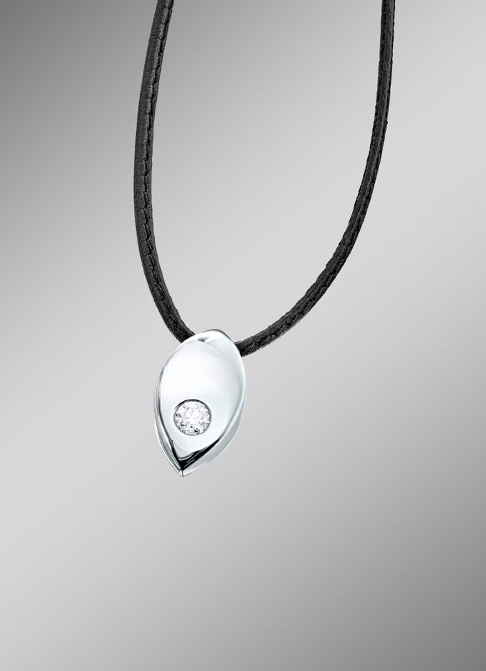 Anhänger mit lupenreinem Brillant und Lederhalsband 