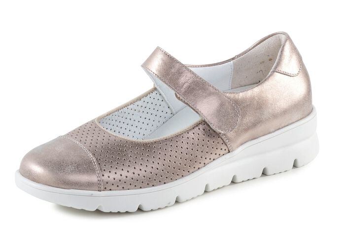 Waldl&auml;ufer Spangenschuh aus teilweise gelochtem Leder 