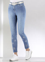 Jeans mit floralen Lochstickereien und Strasssteinchen HELLBLAU
