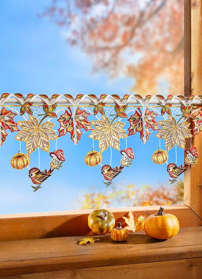 Stangendeko Herbstbl&auml;tter aus echter Plauener Spitze 