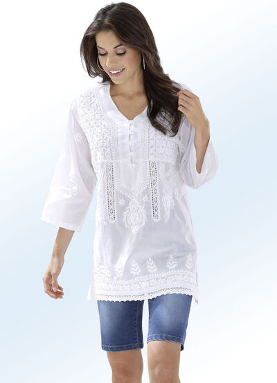 Tunika mit Stickereien, aus reiner Baumwolle 