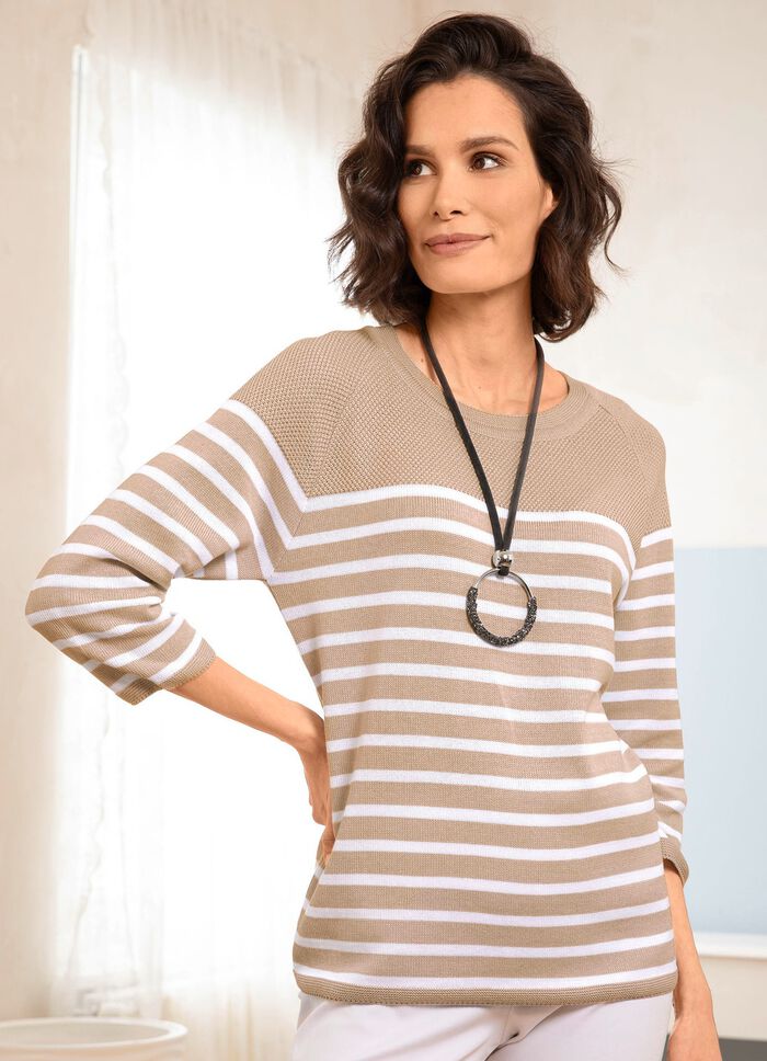 Pullover in Ringeldessin BEIGE-WEISS