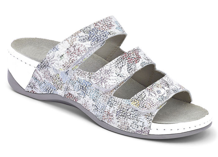 Schicke Pantolette mit herausnehmbarem Leder-Memory-Fußbett, Weite H SILBERGRAU-BUNT