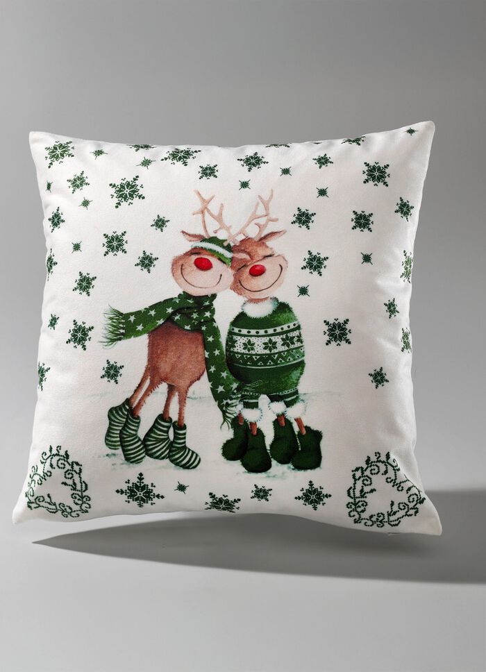Kissenbezug mit Rentierpaar in Samtoptik GR&Uuml;N