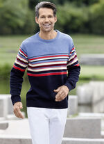 Kombistarker Rundhalspullover HELLBLAU MELIERT MARINE GESTREIFT