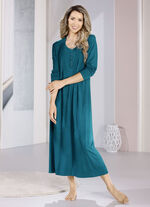 Nachthemd, Langarm mit Biesenverarbeitung und Knopfleiste PETROL