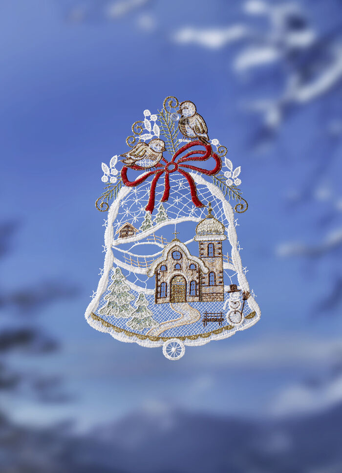 Wunderschönes Fensterbild "Glocke" aus echter Plauener Spitze  