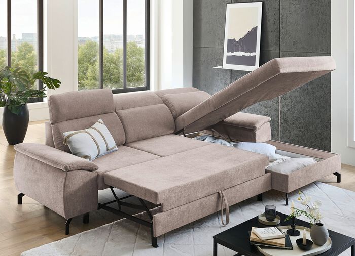 Polsterecke mit Bettfunktion und Bettkasten 