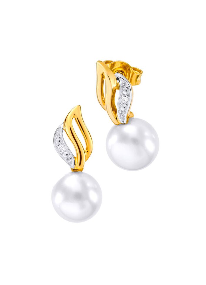 Ohrstecker mit S&uuml;&szlig;wasser-Zuchtperlen und Diamanten 