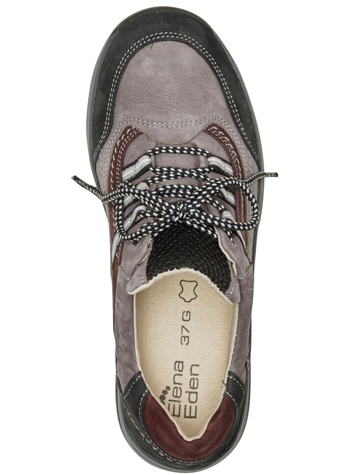 ELENA EDEN Schnürschuh aus teilweise geprägtem Nubukleder GRAU-SCHWARZ-BURGUND