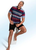 Shorty mit V-Ausschnitt, Brusttasche und Ringeldessin 