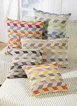 Kissenbezug mit dreidimensionalem Würfel-Dessin BLAU-GRÜN