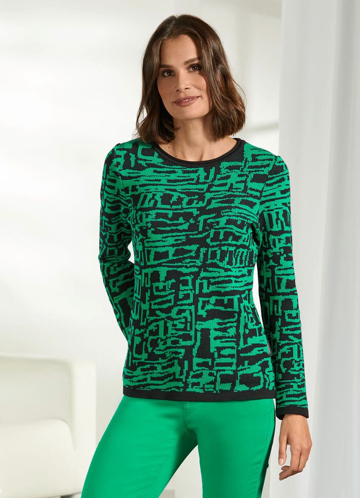 Pullover in modischem Jacquard-Dessin GR&Uuml;N-SCHWARZ