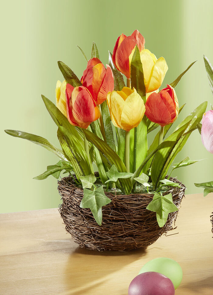 Tulpen im Weidekorb GELB-ORANGE