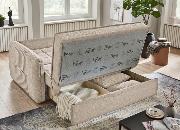 Schlafsofa mit Bettkasten CREME